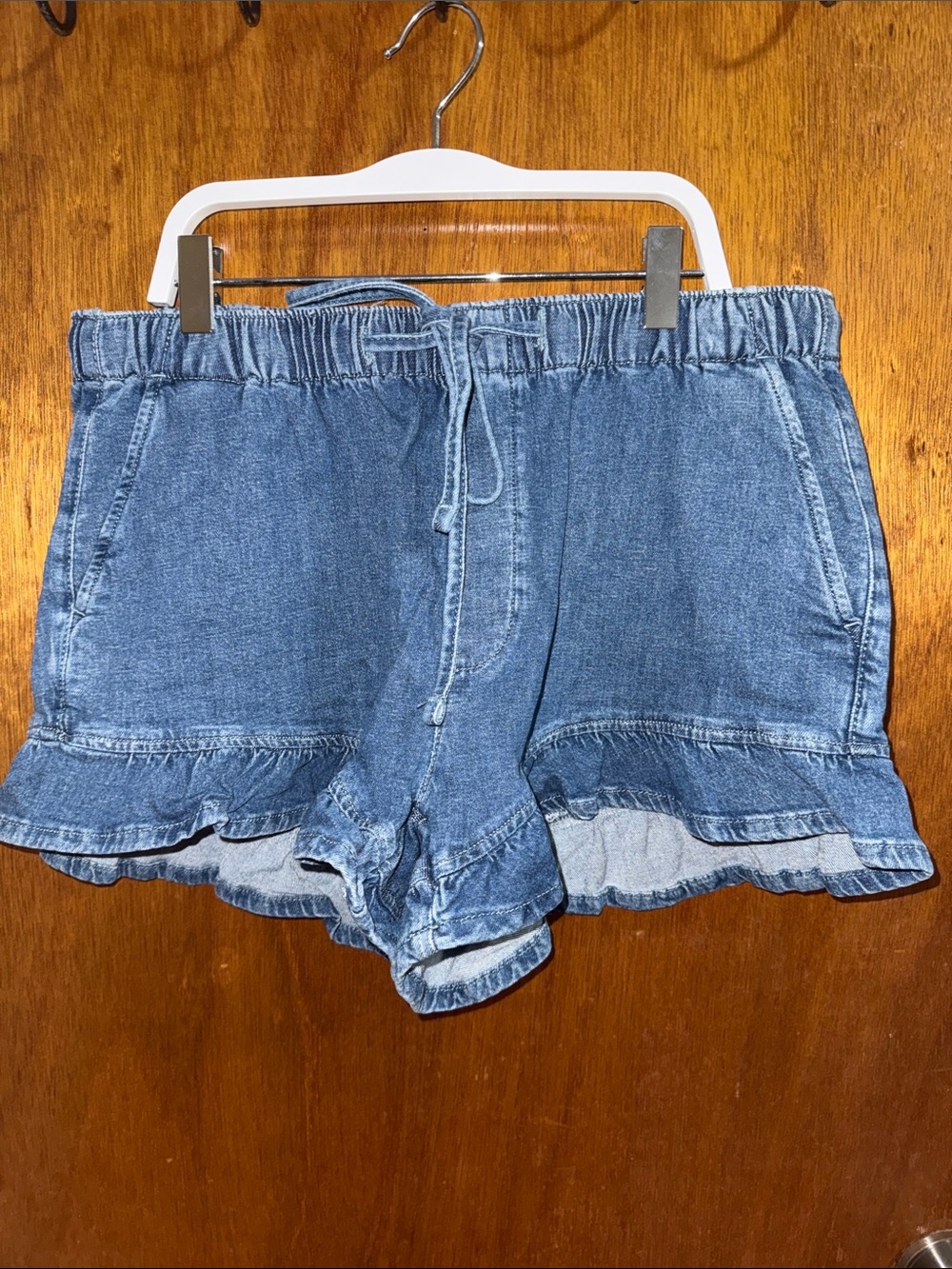 American Eagle Outfitters Light Blue Ruffle Hem Denim Shorts